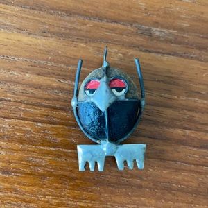 Mid Century rock metal big eyed owl pendant